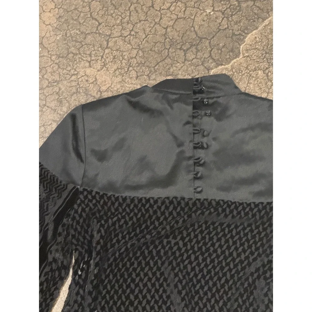 Cecilie Copenhagen Black Velvet Textured Top Mock Neck Long Sleeve Blouse - Picture 7 of 10